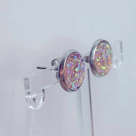 Faux Druzy Stud Stainless Steel Earrings - Picture 5 of 5